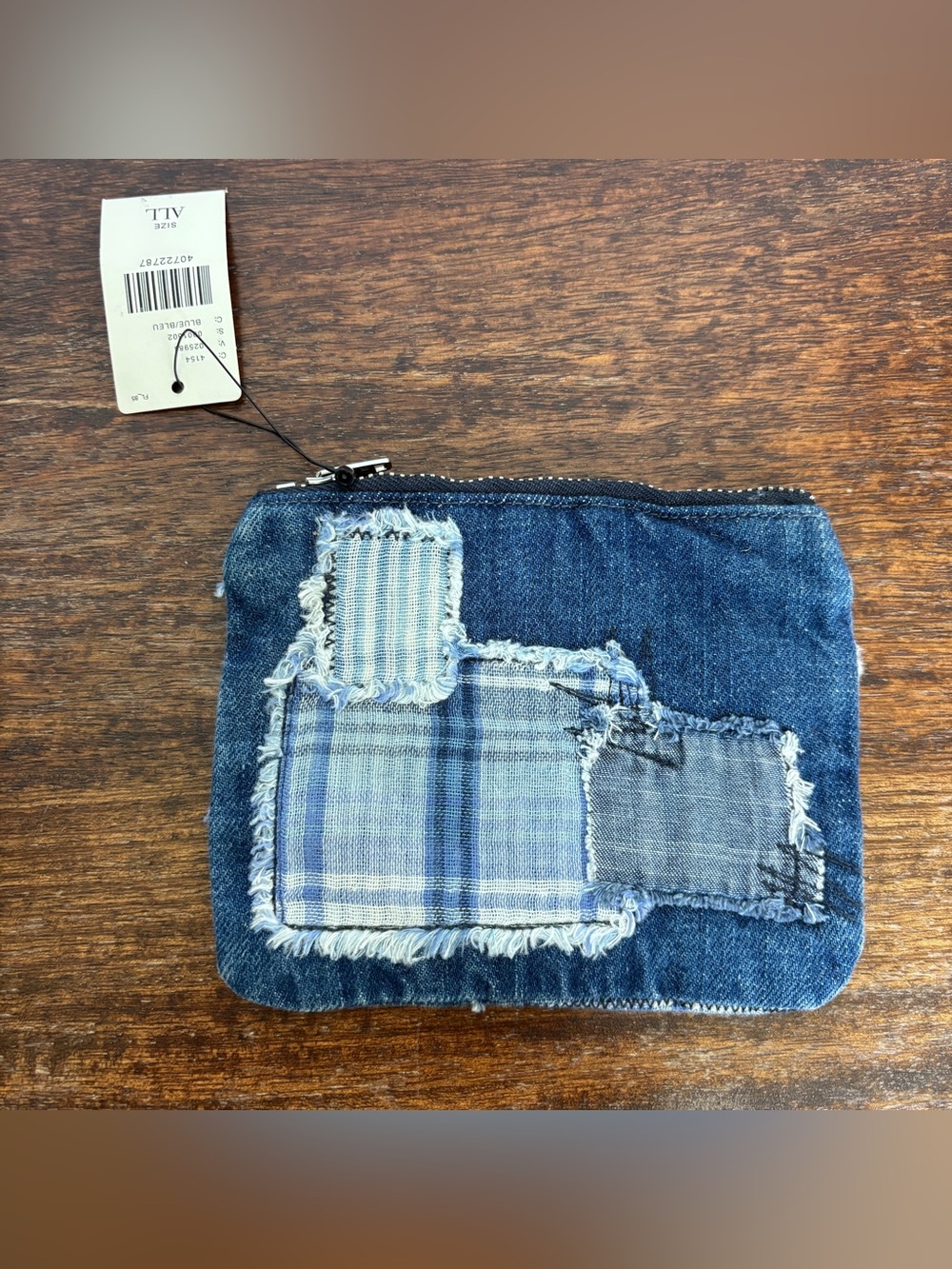 NWT Anthropologie Cloth & Stone Blue Denim Patch Zip Coin Pouch